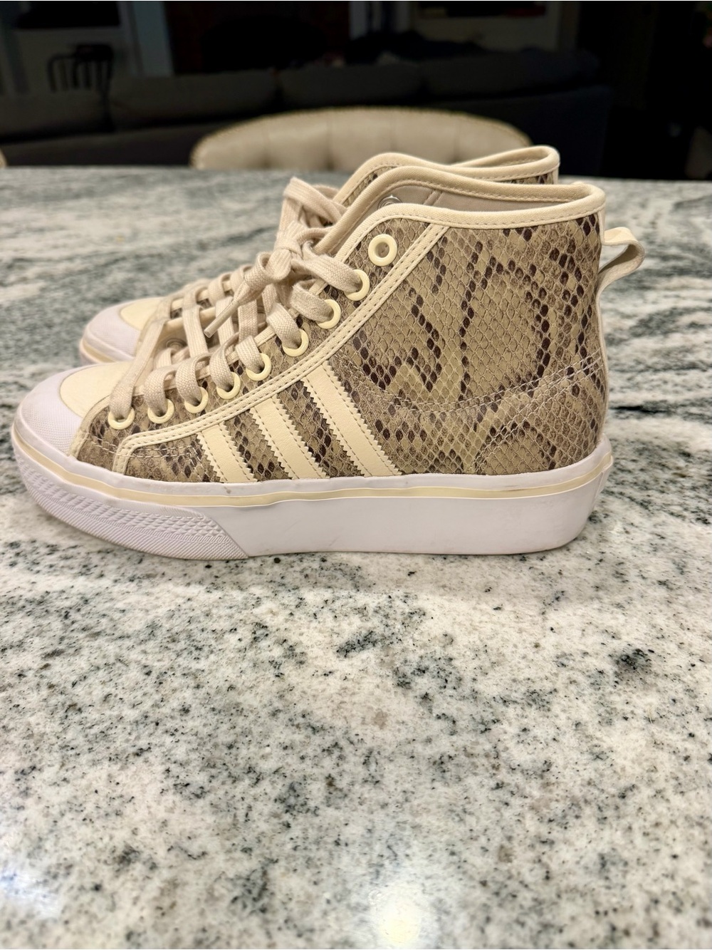 Womens Neutral Snakeskin-Pattern High-Top Sneakers